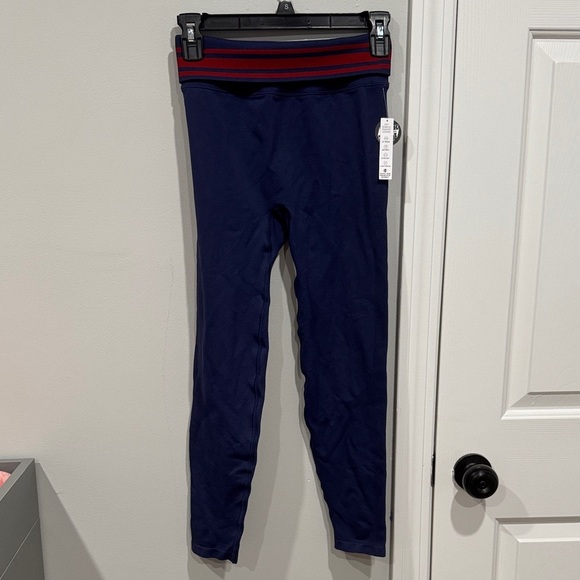 PINK Victoria's Secret Navy Blue Leggings with Striped Fold Over Waist (A1-3) - Picture 1 of 6